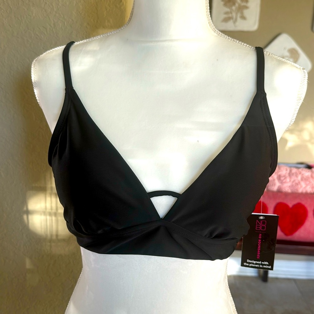 NWT Time and Tru Lg 11-13 Rich Black Tie Back mix & match swim top